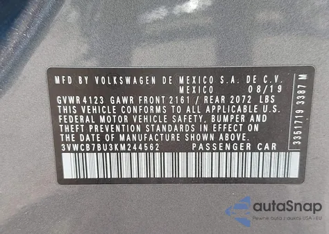2019 Volkswagen Jetta 1.4T R-Line/1.4T S/1.4T Se from USA, damaged, VIN 3VWCB7BU3KM244562